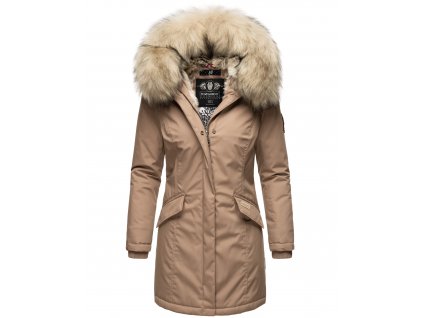 Dámska zimná bunda s kapucňou a kožušinkou Cristal Navahoo - TAUPE GREY