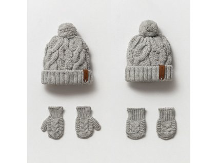 Pletená sada čepice s bambulkou a rukavice Grey_marilen.cz