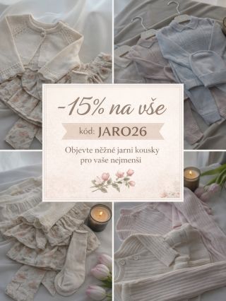 🌸 JARNÍ SLEVA 🌸 Oblékněte své nejmenší do jemnosti, pohodlí a nadčasového stylu 🤍 ✨ -15 % na celý sortiment 🎟 Použijte...