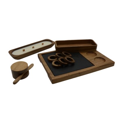 LUXURY SERVING SET with CANDLE – ručně vyráběná servírovací sada z masivního ořechového dřeva
