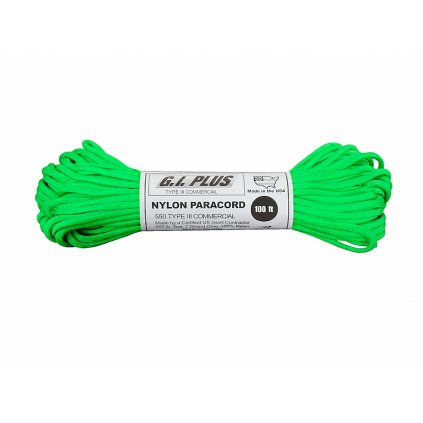 Padáková šňůra PARACORD Nylon 30m Safety Green