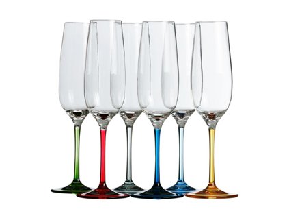 Sada 6 ks sklenic na šampaňské Party s barevnými podstavci, výška 24 cm, průměr 4,3 cm