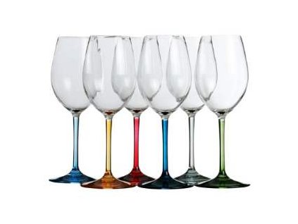 Sada 6 ks sklenic na víno Party s barevnými podstavci, výška 21,3 cm, průměr 5,5 cm