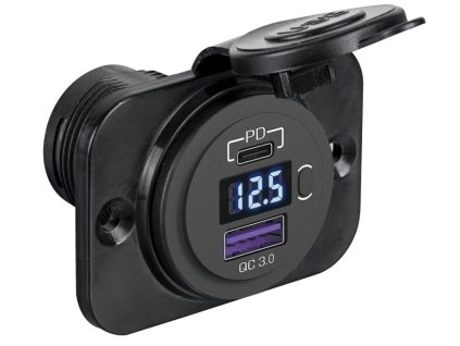 17664 plastova usb zasuvka s usb c a usb a a voltmetrem