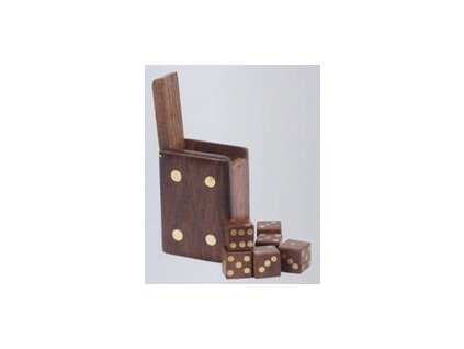 Hrací kostky 6 kusů v dřevěné kazetě, rozměr 6x4x2 cm