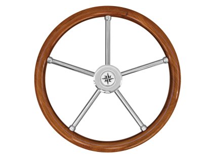 Mahagonový volant s 5 nerezovými paprsky, průměr 35 cm