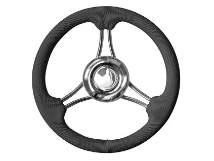 837 1 cerny polyuretanovy volant s 3 dvojitymi nerezovymi paprsky prumer 35 cm