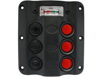 852 1 cerny prepinaci panel wave s 3 led podsvicenymi tlacitky a merakem stavu baterie voltmetrem