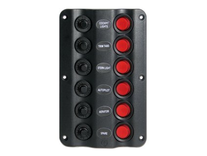 858 1 cerny prepinaci panel wave s 6 led podsvicenymi tlacitky a pojisktami