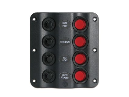 864 1 cerny prepinaci panel wave se 4 led podsvicenymi tlacitky a pojisktami
