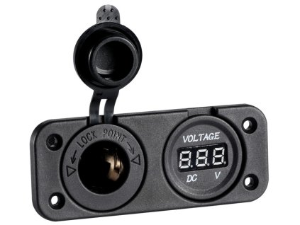 Panel s digitálním voltmetrem 8/32V a zásuvkou na 12V