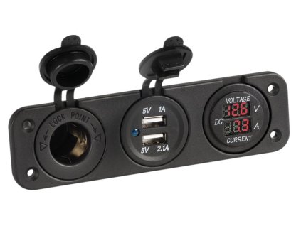 9075 1 panel s digitalnim voltmetrem 8 32v ampermetrem 0 10a 12v zasuvkou a dvojitou usb