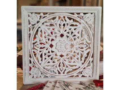 Obraz - drevorezba biela stredná