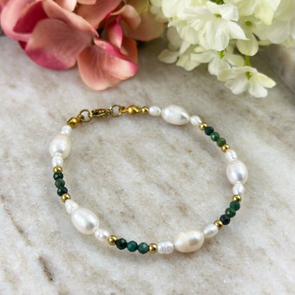 Náramek se smaragdy a říčními perlami Carmen