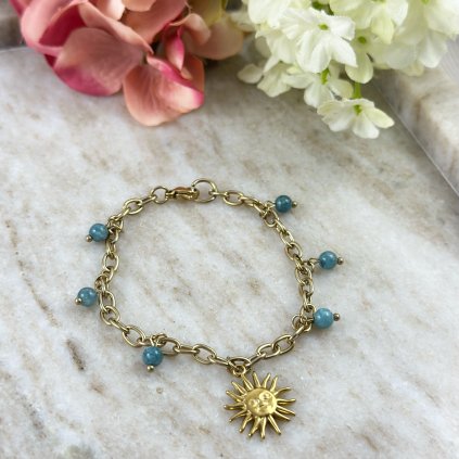 Náramek s akvamarínem a přívěskem slunce