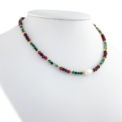 Náhrdelník se smaragdy a granáty