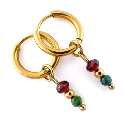 Náušnice kruhy se smaragdem a granátem