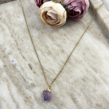 Jemný řetízek se surovým Ametystem