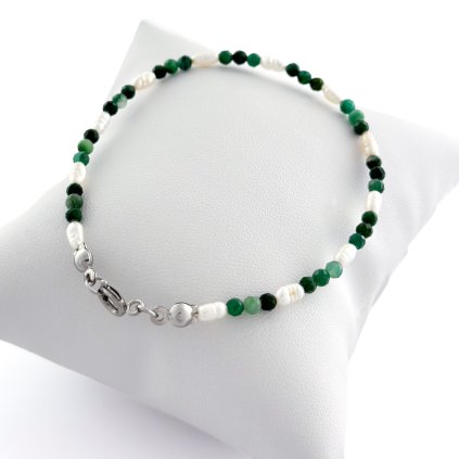 Náramek s říčními perlami a smaragdem