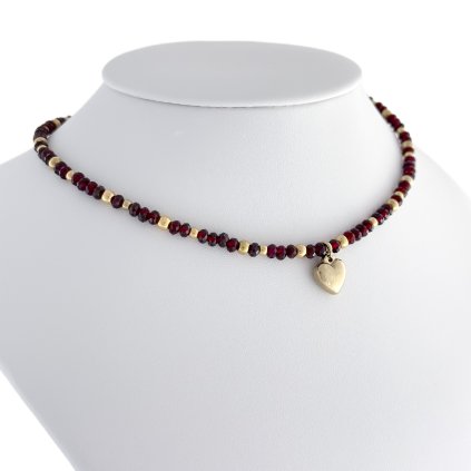Náhrdelník choker s přírodním granátem a srdíčkem