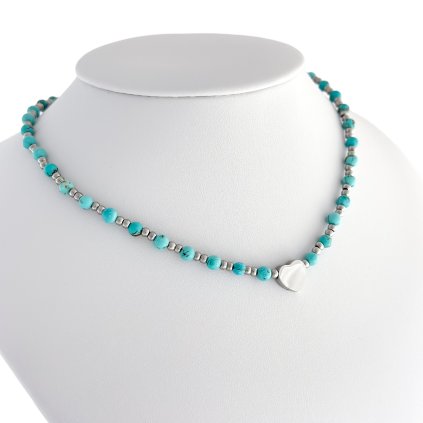 Náhrdelník choker s tyrkysem a srdíčkem