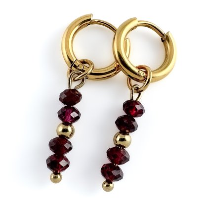 Kruhové náušnice s přírodním granátem a korálkem