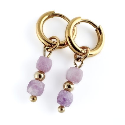 Kruhové náušnice s přírodním lepidolitem