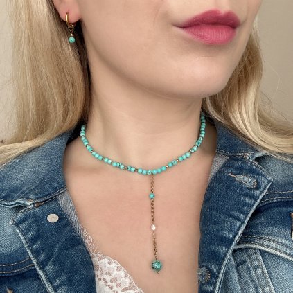 Náhrdelník s tyrkysem a perlou
