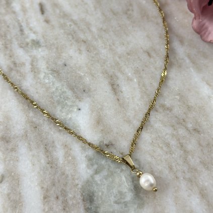 Řetízek s pravou říční perlou Venezia