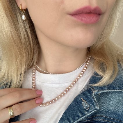 Náhrdelník z růžových říčních perel