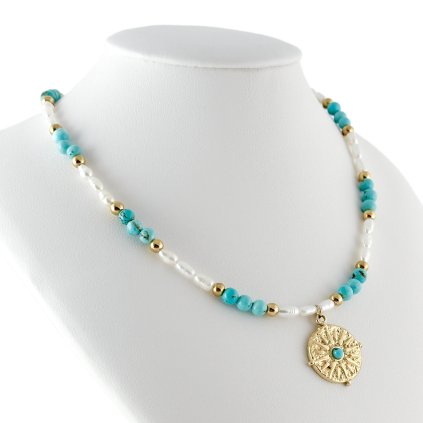 Náhrdelník s tyrkysem a říčními perlami Azzurra