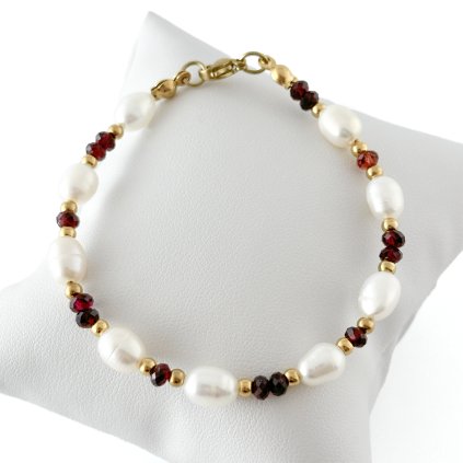 Náramek s říčními perlami a granátem Lana
