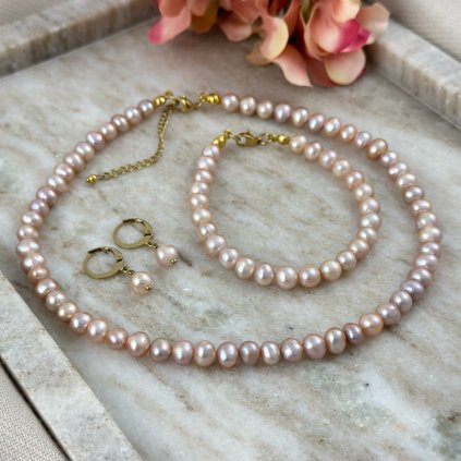 Souprava šperků z pravých růžových perel Abra
