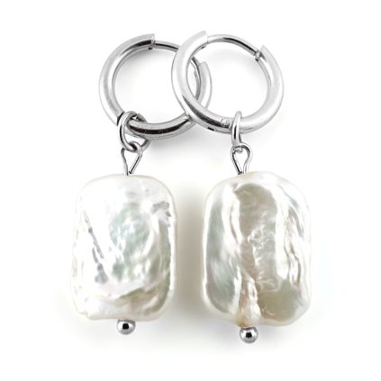 Kruhové náušnice z chirurgické oceli s barokní perlou