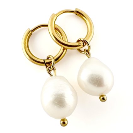 Náušnice kruhy s velkou barokní perlou