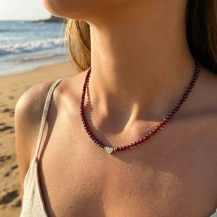 Náhrdelník s granáty a srdíčkem