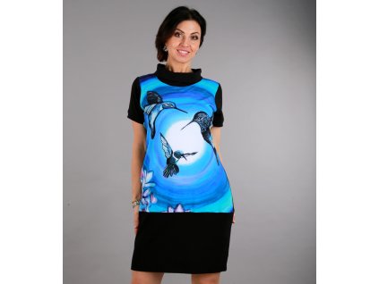 Tunikové šaty KOLIBŘÍCI s širším límcem