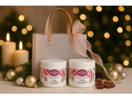 Vánoční kosmetická sada Natural Rose – tělové máslo & peeling