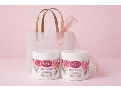Valentýnská kosmetická sada Natural Rose – tělové máslo & peeling