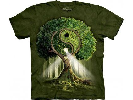 Pánské batikované triko The Mountain - Yin Yang Tree - zelené