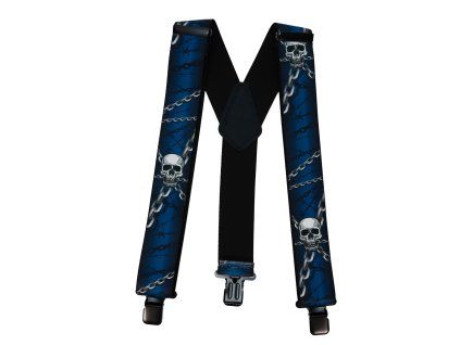 Módní kšandy  - lebky - modré