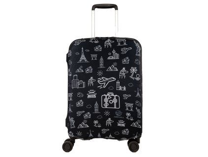 Elastický obal na kufr - Svět - černo bílý - Abbara