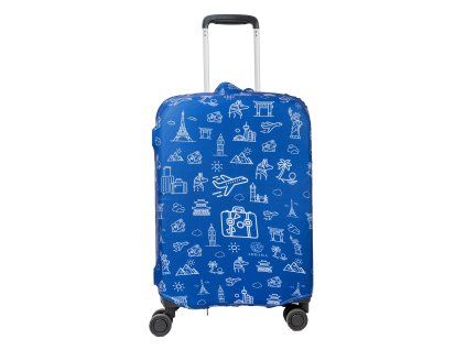 Elastický obal na kufr - Svět - modro bílý - Abbara