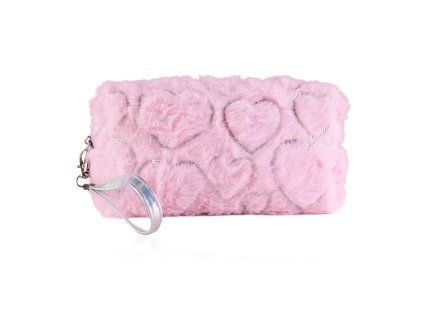 Kosmetická taštička Srdíčka s kožíškem a flitry