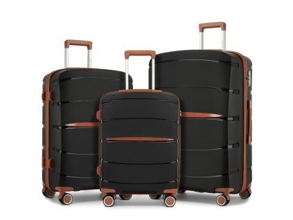 Sada tří cestovních PP kufrů Kono - 38/61/91 L - černá