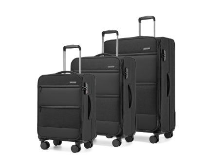 Sada 3 textilních kufrů British Traveller - černá - 41/74/128 L