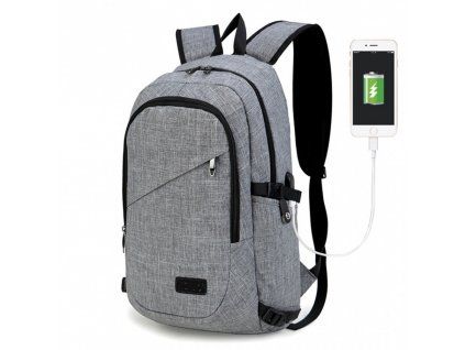 KONO unisex batoh s USB portem - šedý - 20L