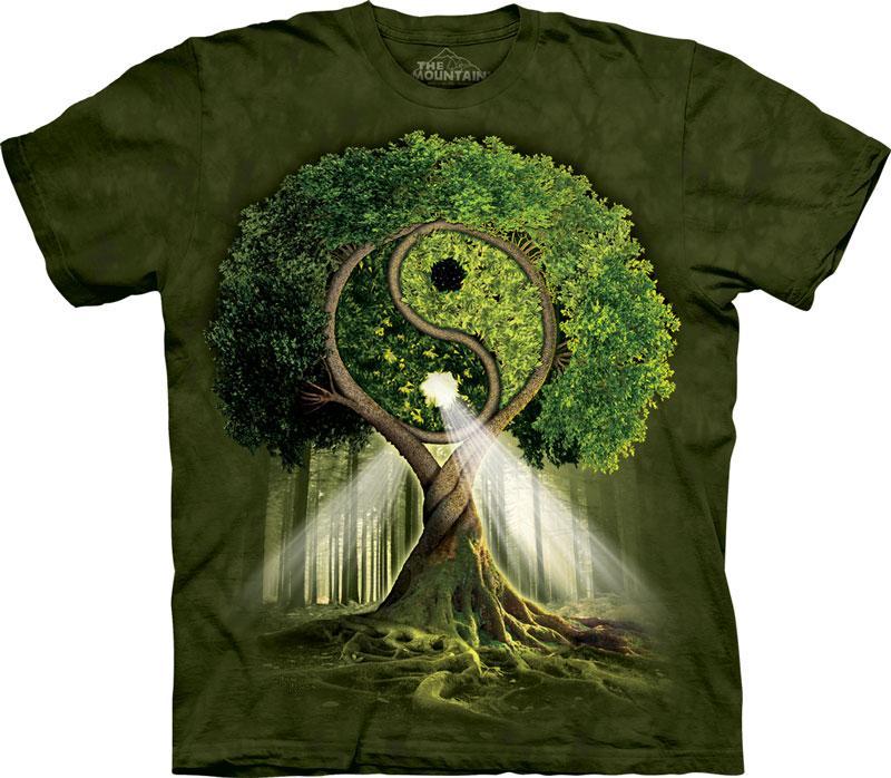 Pánské batikované triko The Mountain - Yin Yang Tree - zelené Velikost: M