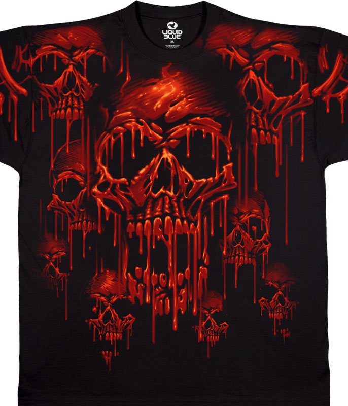 Levně Liquid Blue Pánské bavlněné tričko Acid Rain Skulls - černé