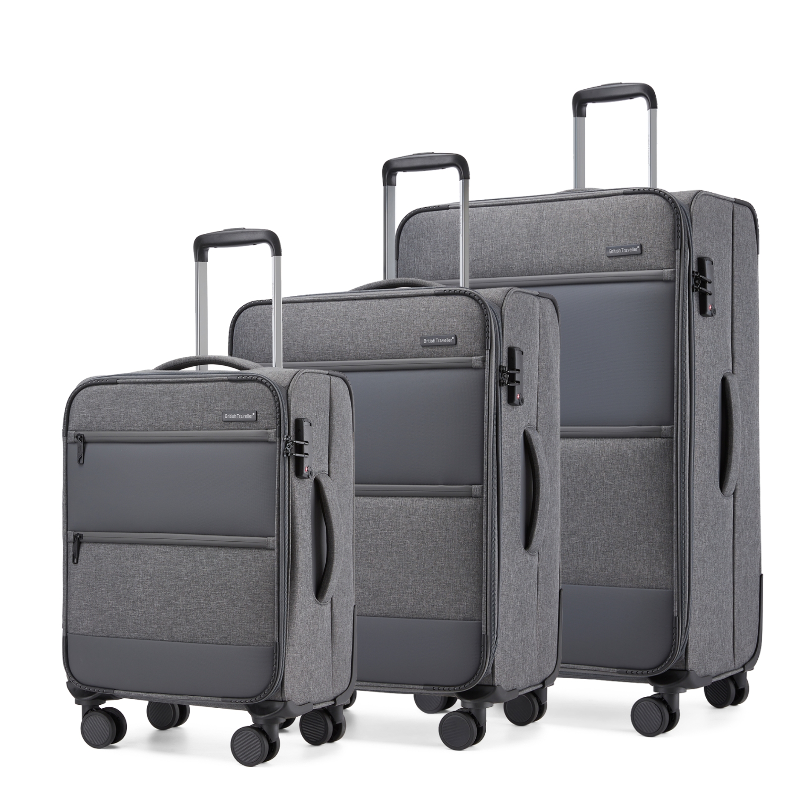 Kono Sada 3 textilních kufrů British Traveller - šedá - 41/74/128 L